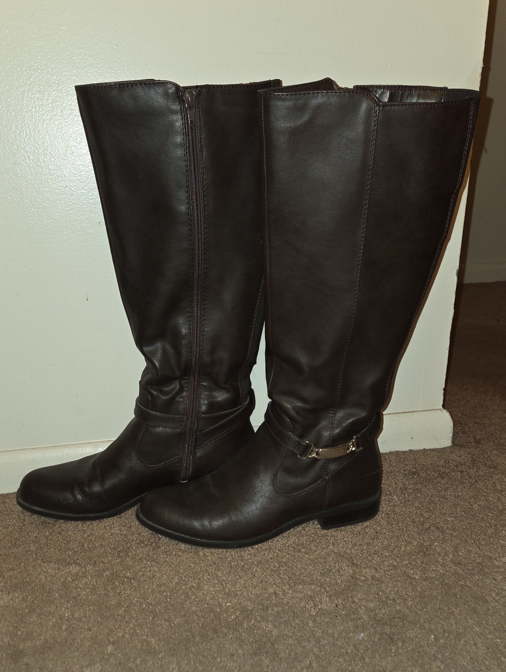 Women's Tall Riding Boots with Side Zip - Dark Brown